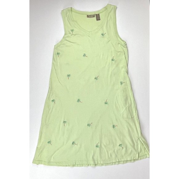 Jane Ashley VTG Casual Lifestyle Green Embroidered Palm Trees Dress Size Large - Picture 1 of 10